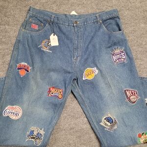 Unk Men's Relaxed Fit Blue Jeans with NBA Patches Size 42